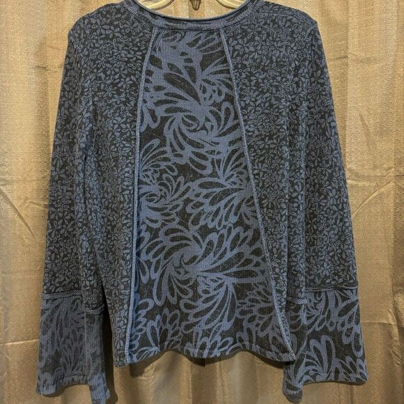 Foxcroft Zipper Cardigan Sweater Blue Floral Bell Sleeve Womens Size Large - Picture 2 of 7